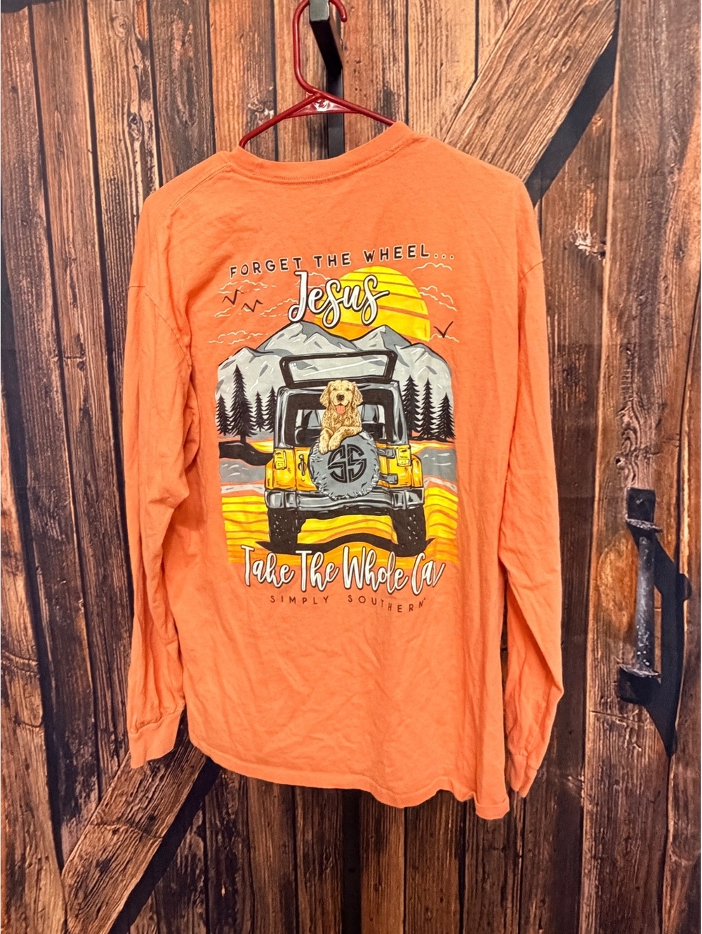 Simply Southern Large Orange Long Sleeve Jesus Graphic T-Shirt